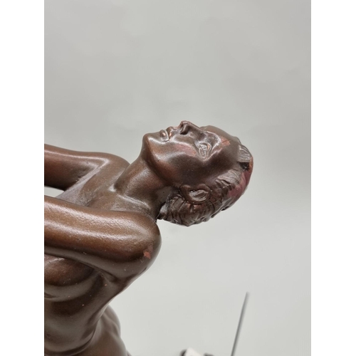 1367 - An Art Deco bronzed plaster figural table lamp, total height 69cm.