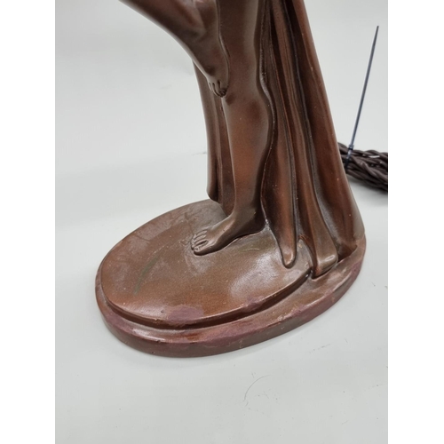 1367 - An Art Deco bronzed plaster figural table lamp, total height 69cm.