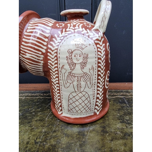 1378 - A large Studio Pottery slipware salt pig, by Mary Wondrausch, 26cm high.  ... 