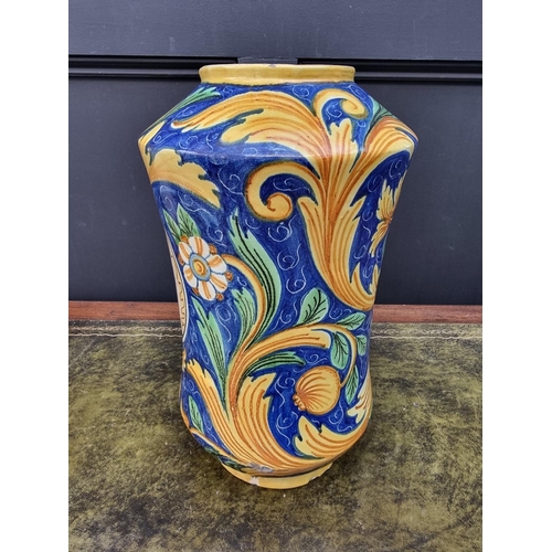 1382 - A large Italian maiolica albarello, 42cm high.