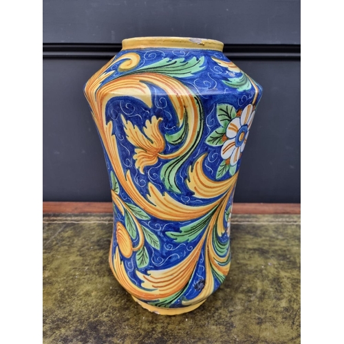 1382 - A large Italian maiolica albarello, 42cm high.