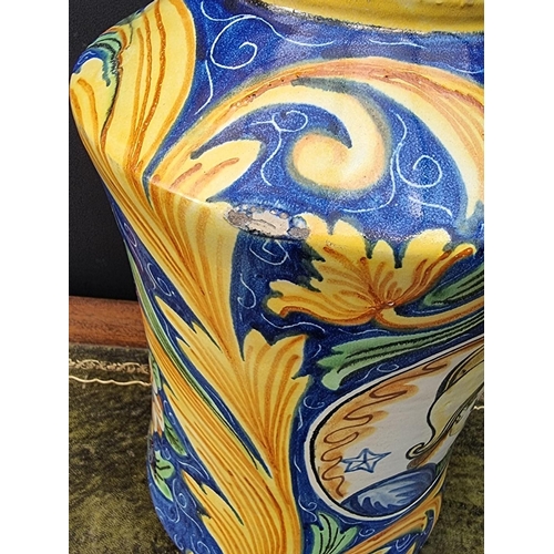 1382 - A large Italian maiolica albarello, 42cm high.