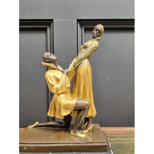 1395 - After Demetre Chiparus, 'Everlasting Love', bears signature, parcel gilt bronze, on marble base... 