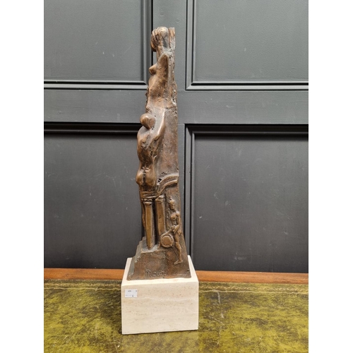 1401 - Gualberto Rocchi, a large bronze figure group, on travertine socle, 59.5cm high. ... 