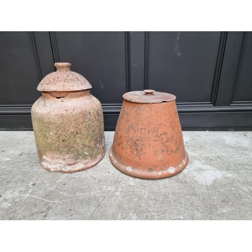 1151 - An old weathered terracotta rhubarb forcer and cover, 50cm high; and another. (2) ... 