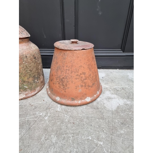 1151 - An old weathered terracotta rhubarb forcer and cover, 50cm high; and another. (2) ... 