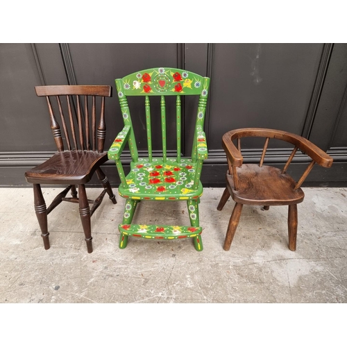 1159 - Three childs' chairs, to include a polychrome painted example. (3)