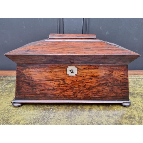 1189 - A Victorian rosewood sarcophagus tea caddy, 36.5cm wide. 