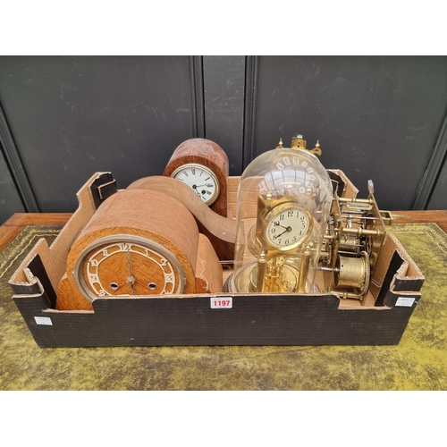 1197 - Five various clocks or timepieces; together with a longcase clock movement. (6)