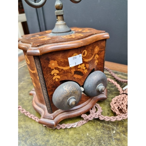 1203 - Two antique style marquetry telephones. 