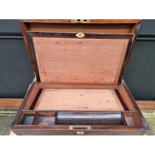 1205 - A large walnut and brass bound writing slope, 50cm wide; together with another rosewood example... 