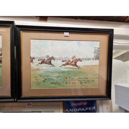 1215 - * Finch Mason, a pair of horse racing scenes, each signed and inscribed, gouache, 24.5 x 34.5cm.&nbs... 