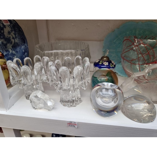 1234 - A mixed group of clear and coloured glass, to include: Waterford; Royal Doulton; and others. (two sh... 