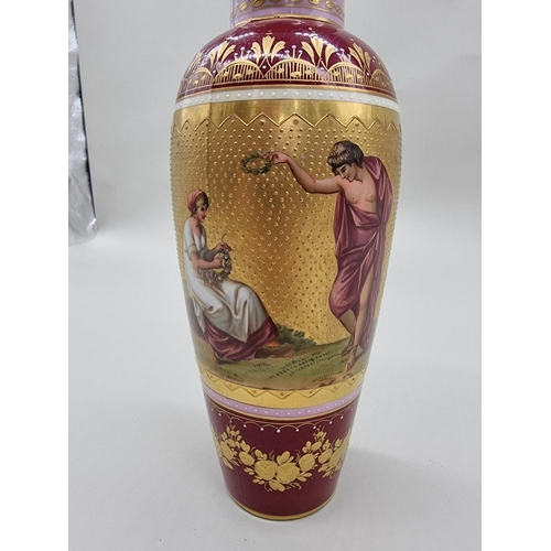 1251 - An interesting Vienna porcelain vase and cover, finely painted with classical figures against a gilt... 