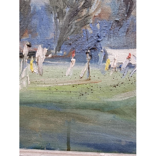 1274 - George Lewis Frost, 'Cricket at Tilford Green', signed, inscribed on various labels verso, oil on ca... 