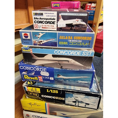 16 - Concorde: nine various Concorde model kits; together with a small group of diecast and similar ... 