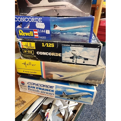 16 - Concorde: nine various Concorde model kits; together with a small group of diecast and similar ... 