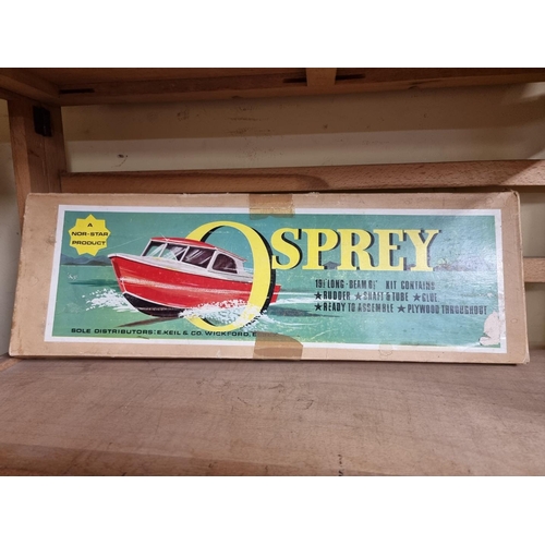 48 - Model Kits: three vintage Airfix kits; a similar Revell example; a Nor-Star Osprey model boat k... 