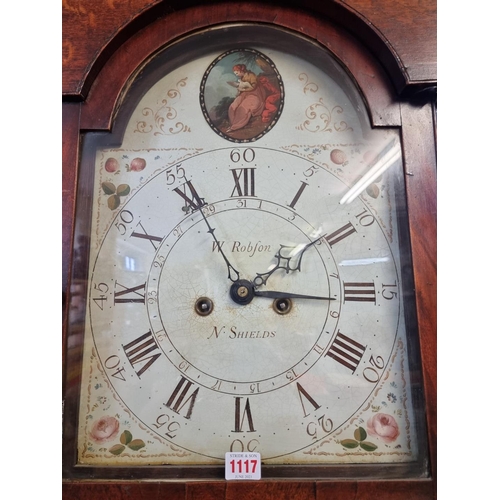 1117 - An early 19th century oak and mahogany eight day longcase clock, the 13in painted arch dial ins... 