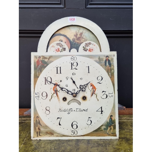 1131 - A 19th century eight day longcase clock dial and movement, the 14in painted moonphase arched di... 