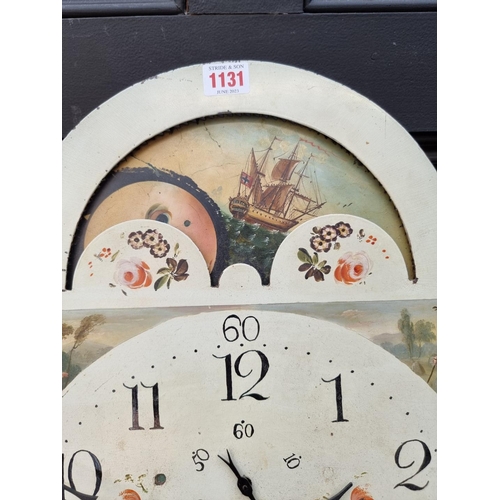 1131 - A 19th century eight day longcase clock dial and movement, the 14in painted moonphase arched di... 