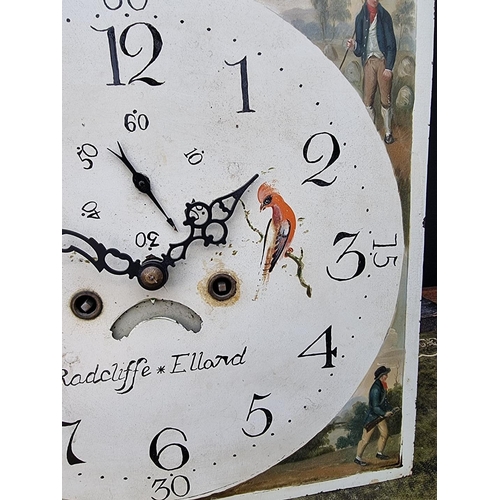 1131 - A 19th century eight day longcase clock dial and movement, the 14in painted moonphase arched di... 