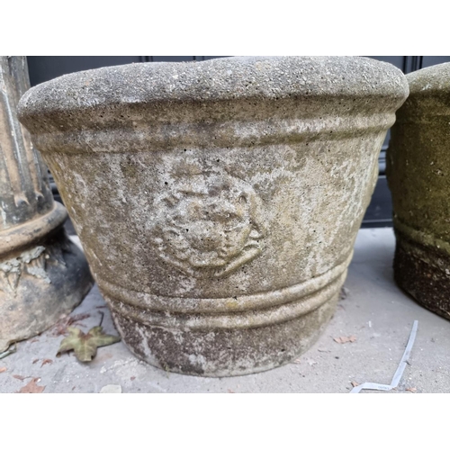 1146 - A pair of composition stone garden planters, 30cm high x 42cm diameter. 