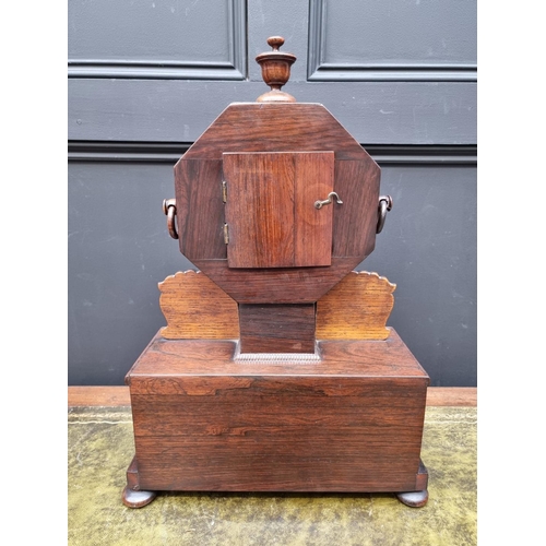 1249 - A large early 19th century rosewood and brass inlaid mantel timepiece, 52.5cm high. ... 