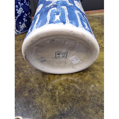 1278 - A large Chinese blue and white twin handled vase, 41cm high; together with two others. (3) ... 