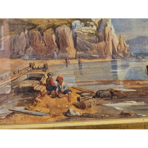 1291 - English School, late 19th century, fishing boats on a shoreline, watercolour, 37 x 55.5cm. ... 