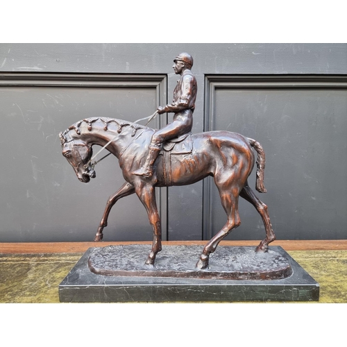 1403 - After P J Mene, a racehorse and jockey, bears signature, bronze, on marble base, 42cm high.&nbs... 