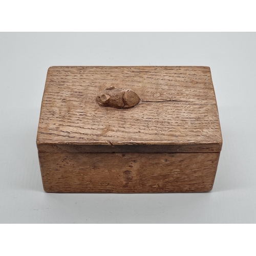 1488 - A Robert 'Mouseman' Thompson of Kilburn oak trinket box and cover, 17.5cm wide, (small chip to tip o... 