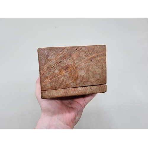 1488 - A Robert 'Mouseman' Thompson of Kilburn oak trinket box and cover, 17.5cm wide, (small chip to tip o... 