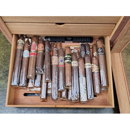 1499 - Cigars: a collection of 161 New World cigars, in a seven drawer humidor, 50cm high x 33cm wide ... 