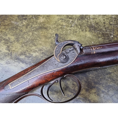 1622 - A good 19th century German double barrelled muzzle loading fouling shotgun, inscribed 'Gebr Lindensc... 