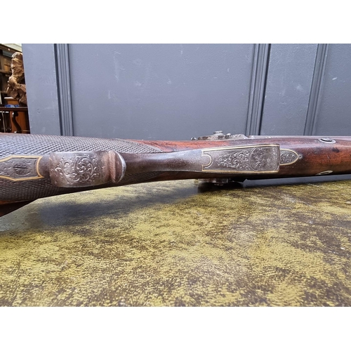 1622 - A good 19th century German double barrelled muzzle loading fouling shotgun, inscribed 'Gebr Lindensc... 