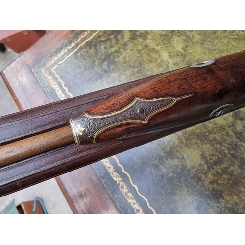 1622 - A good 19th century German double barrelled muzzle loading fouling shotgun, inscribed 'Gebr Lindensc... 