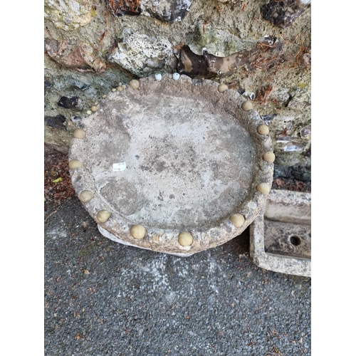 1636 - A reconstituted white painted bird bath; together with two rectangular stone planters.... 