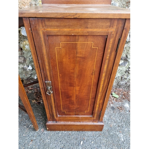 1656 - An Edwardian inlaid bedside cupboard, 78cm high x 40cm wide; together with an inlaid occasional tabl... 