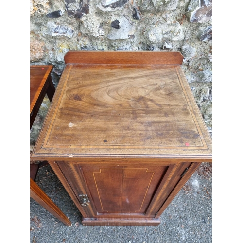 1656 - An Edwardian inlaid bedside cupboard, 78cm high x 40cm wide; together with an inlaid occasional tabl... 