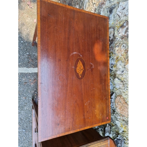 1656 - An Edwardian inlaid bedside cupboard, 78cm high x 40cm wide; together with an inlaid occasional tabl... 