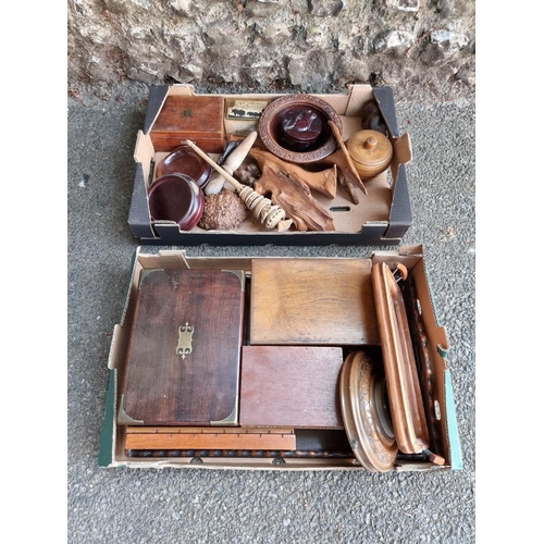 1663 - Two boxes of treen and wooden items.