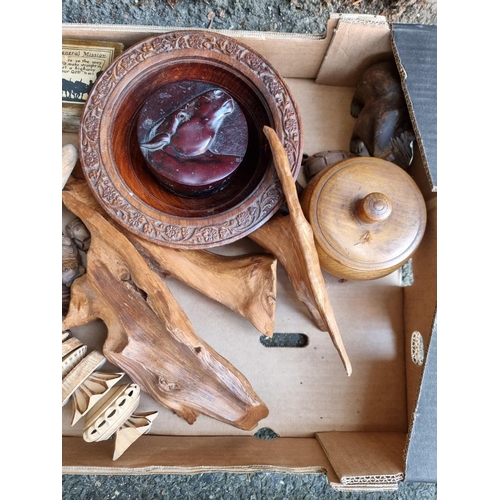 1663 - Two boxes of treen and wooden items.