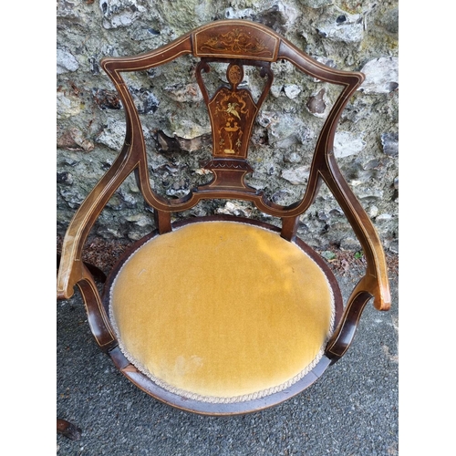 1669 - Two Edwardian inlaid elbow chairs.