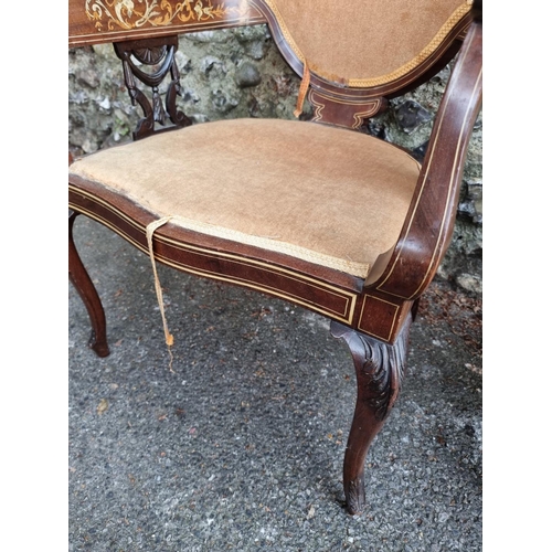 1669 - Two Edwardian inlaid elbow chairs.