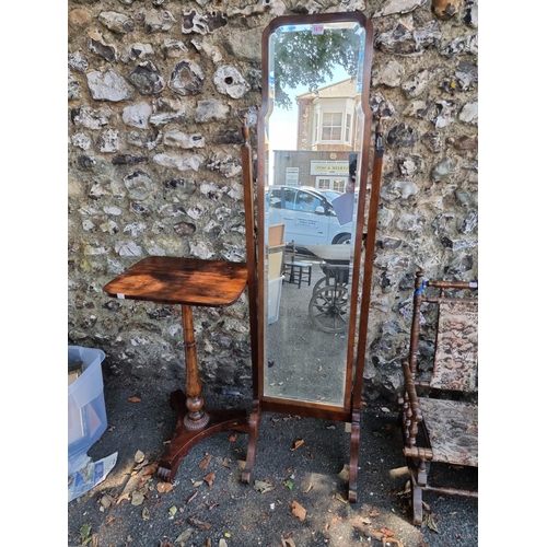 1670 - A rosewood and beech pedestal table, 46.5cm wide; together with an Edwardian cheval mirror, 42c... 