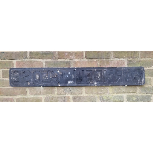 89 - 'FARNDELL CLOSE', 15 x 110cm, pressed aluminium.