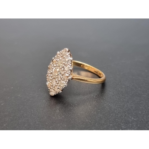 168 - A navette shaped diamond cluster ring, set Old European cut stone of approximately 0.37ct, surrounde... 