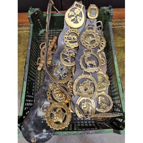 1304 - A collection of martingales and horse brasses. 