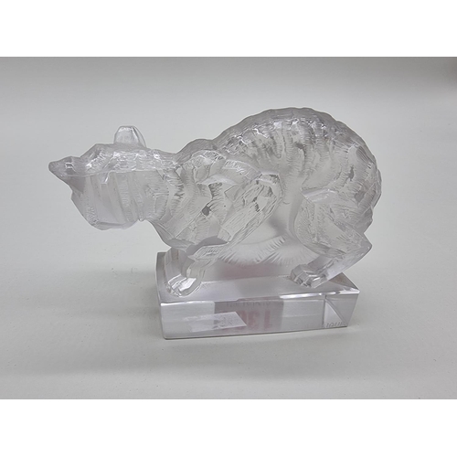 1364 - A rare R Lalique 'Chat' clear and frosted glass figure, 11.5cm long, (small chips).